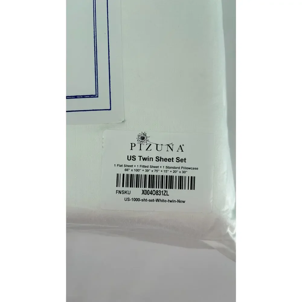 Pizuna Royale 1000 Thread Count Twin Sheet Set White 100% Cotton Sateen New